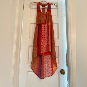 Vibrant Red and Gold High-Low Dress